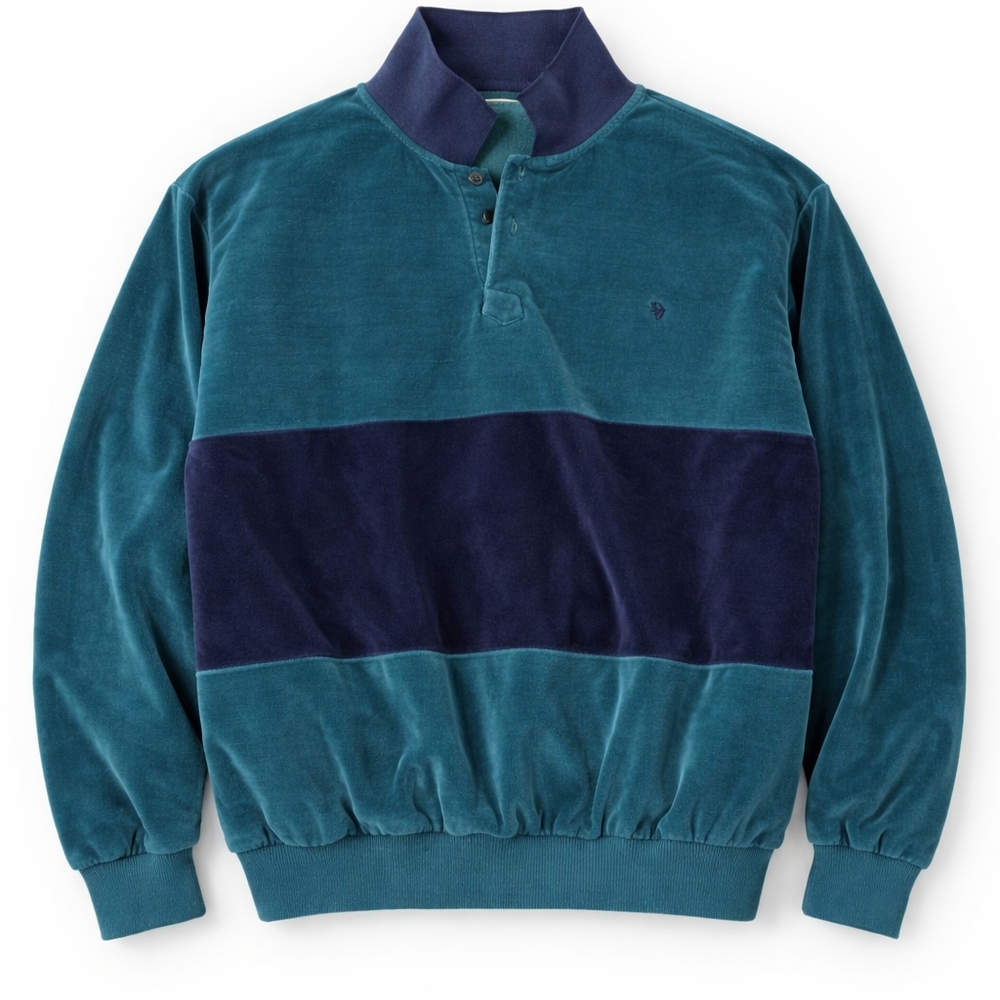 Vtg 90s Christian Dior Velvet Top Button Lightweight Pullover Blue And Green XL